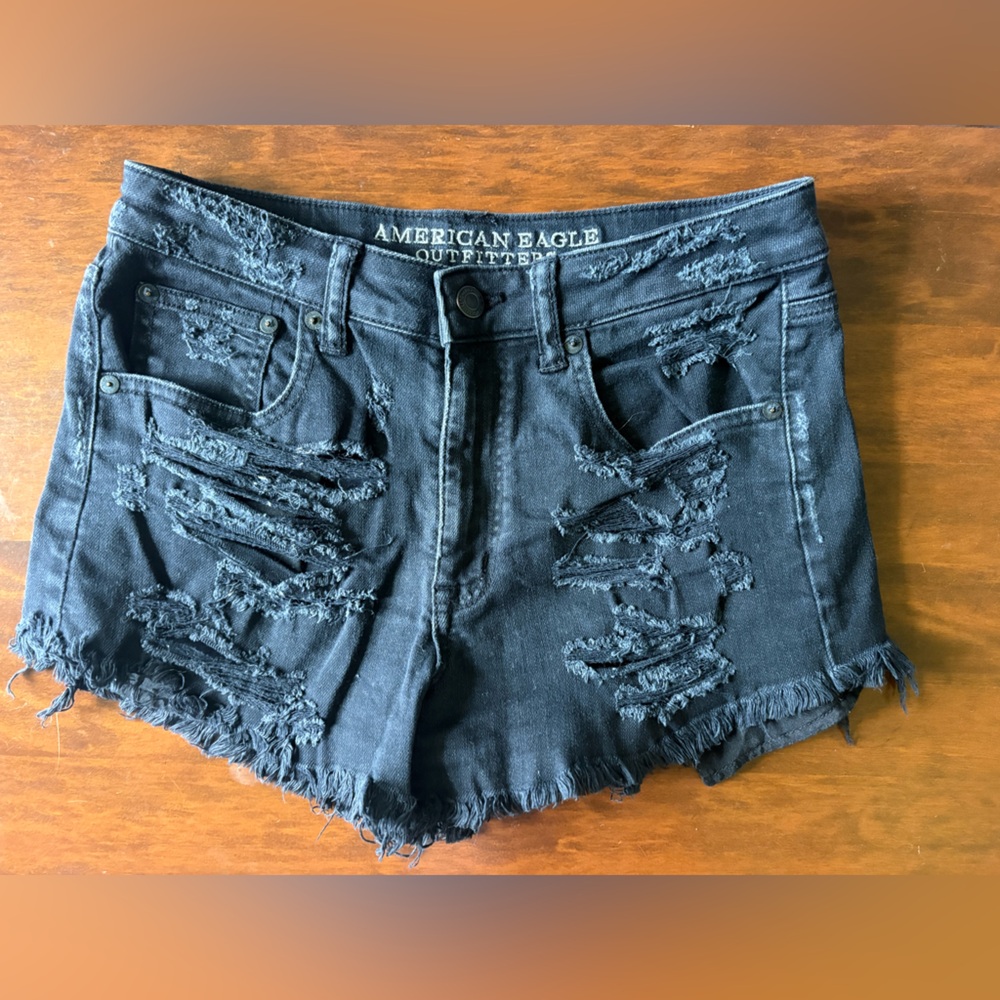 American Eagle Outfitters Black Distressed Denim Cutoff Shorts